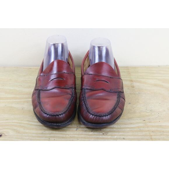 GH Bass Weejuns Mens 9D Red Leather Penny Loafers Logan Slip On Shoes - Picture 2 of 12